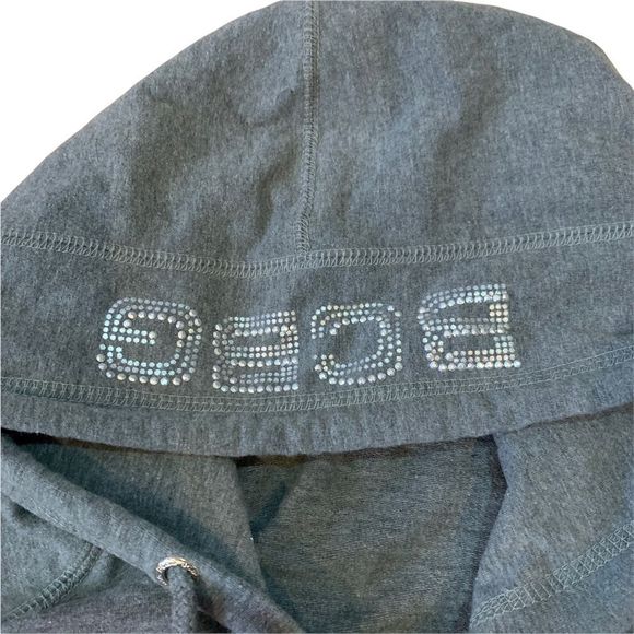 bcbg max azria gray zip up hooded rhinestone studded track jacket - Picture 4 of 7